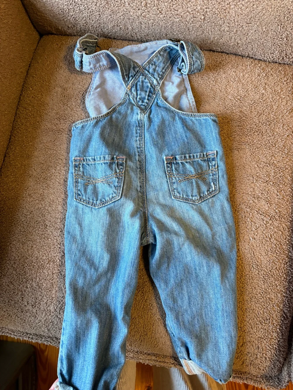 90s Faded Glory Purple Stripe Bodysuit & Blue Denim Overalls Kids Matching Set
